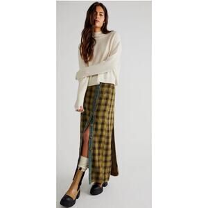 Free People Plaid Mixed Midi Skirt Small Medium